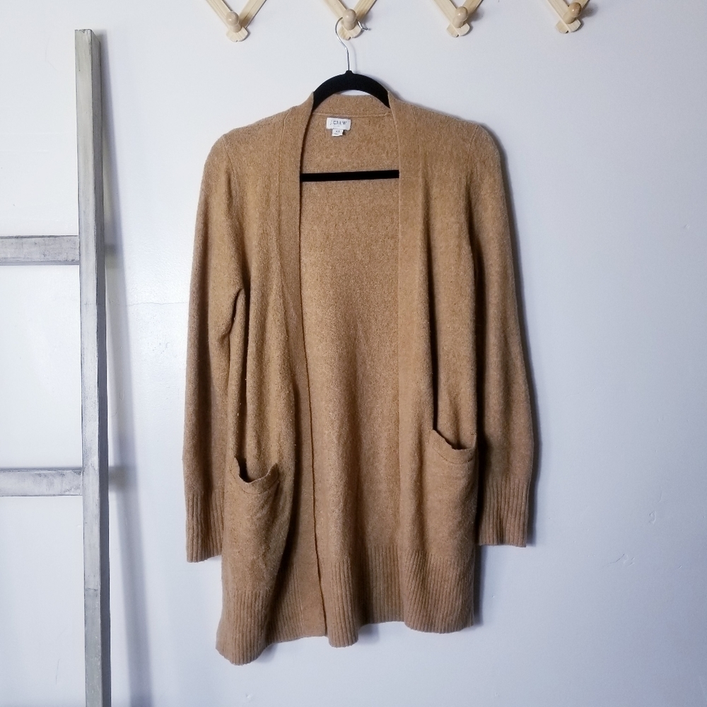 J. CREW LONG TANNISH BROWN OVERSIZED CARDIGAN SIZE XS